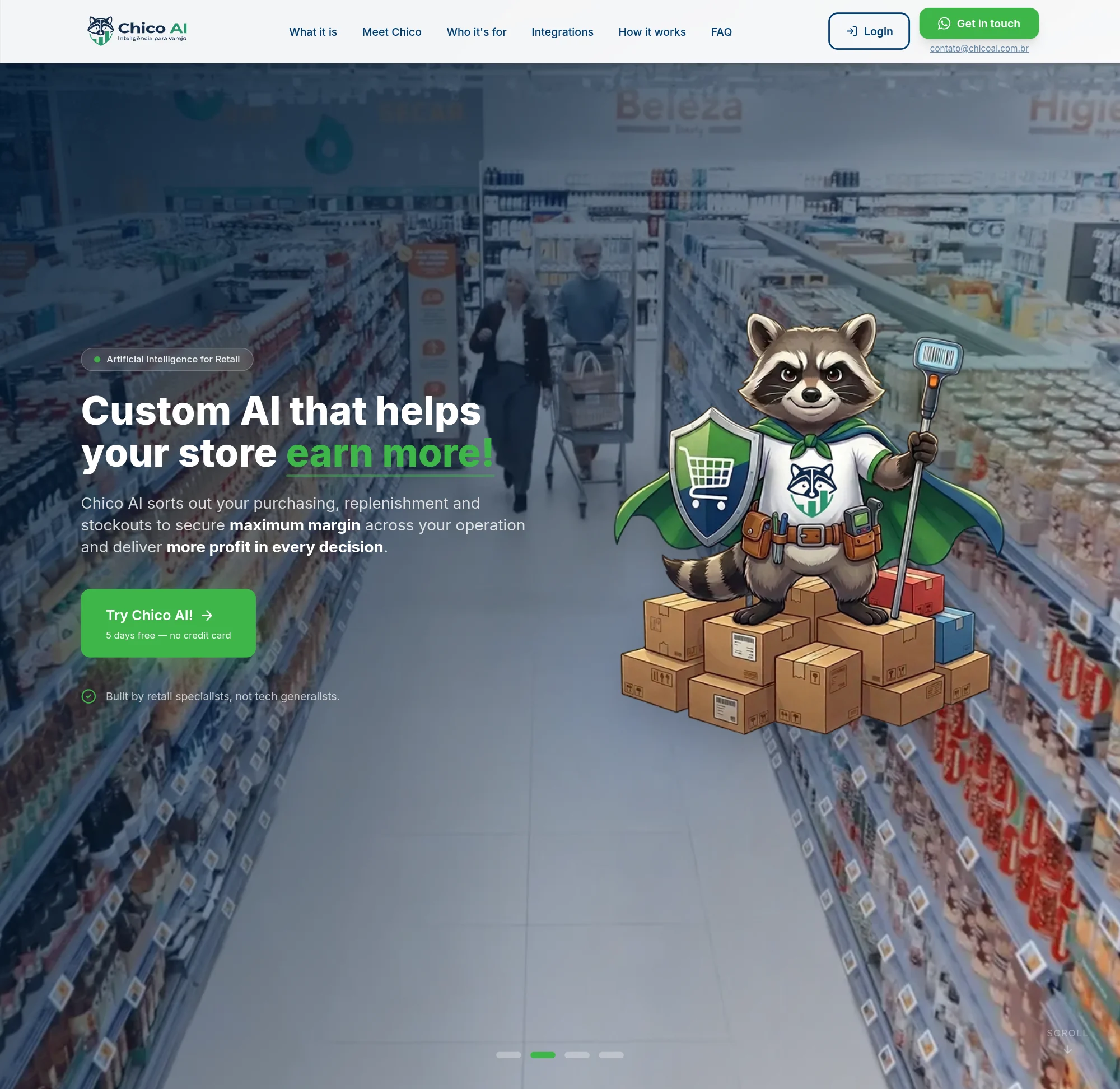 Chico AI website, shown in English